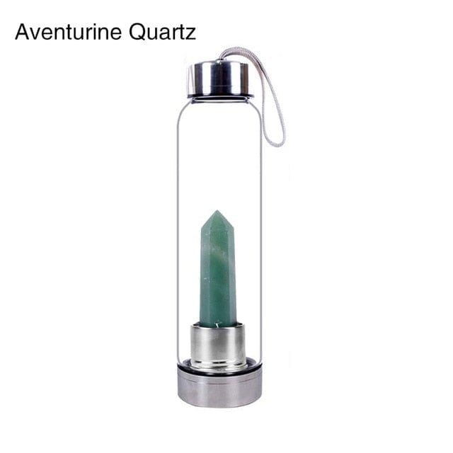 Natural Quartz Gemstone Glass Water Bottle -Crystal Water Bottle My Zen Temple