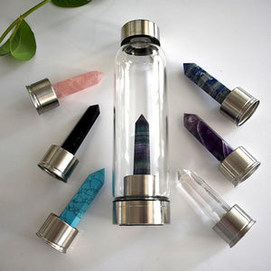 Natural Quartz Gemstone Glass Water Bottle -Crystal Water Bottle My Zen Temple