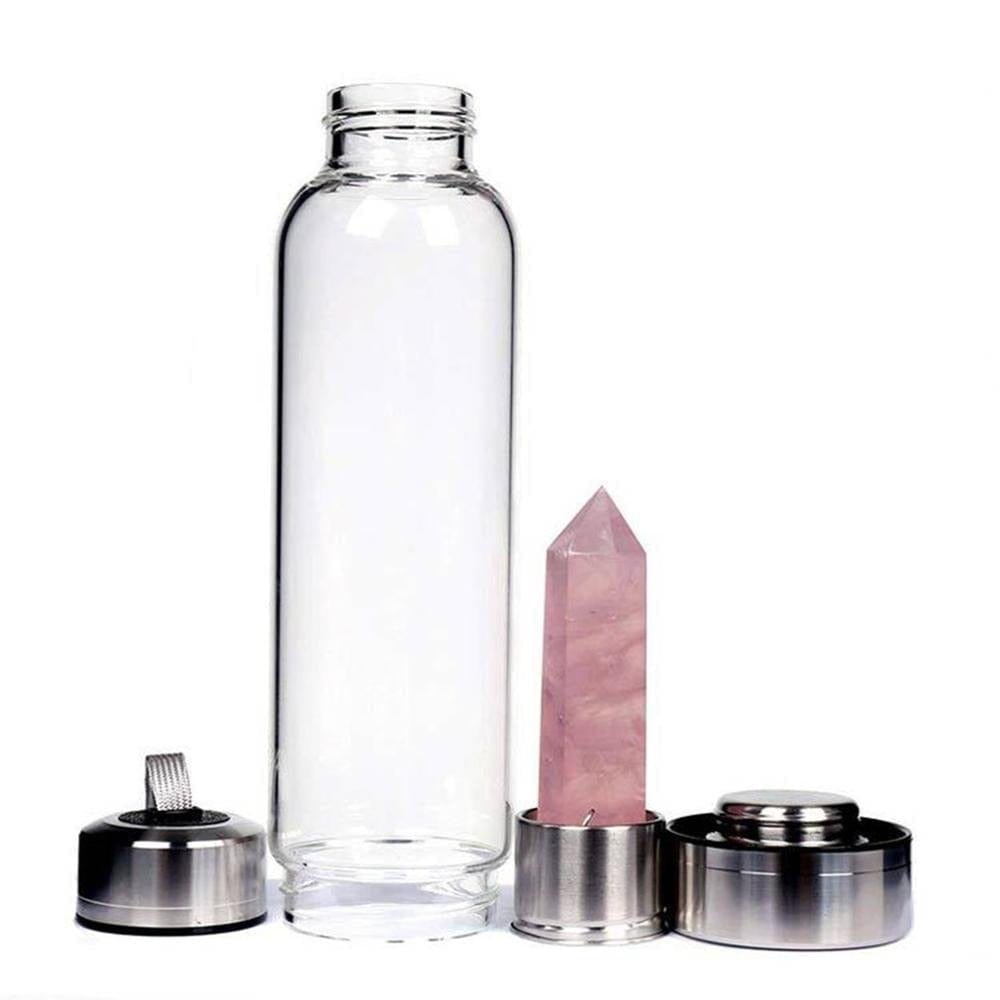 Natural Quartz Gemstone Glass Water Bottle -Crystal Water Bottle My Zen Temple