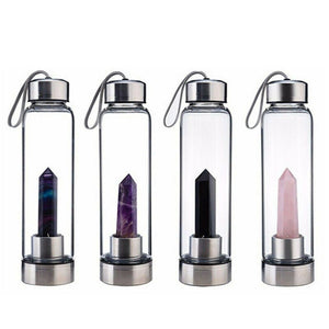 Natural Quartz Gemstone Glass Water Bottle -Crystal Water Bottle My Zen Temple