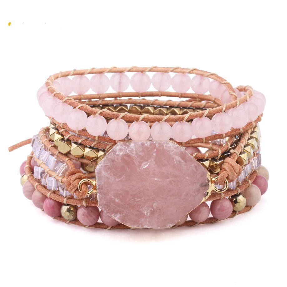 Natural Rose Quartz Leather Wrap Bracelets -Malas and Bracelets My Zen Temple