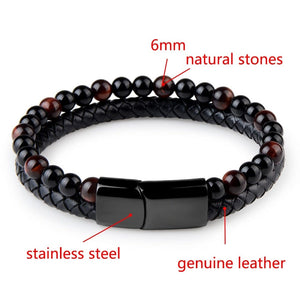 Natural Stone Bead Bracelet & Leather Black Cord -Malas and Bracelets My Zen Temple