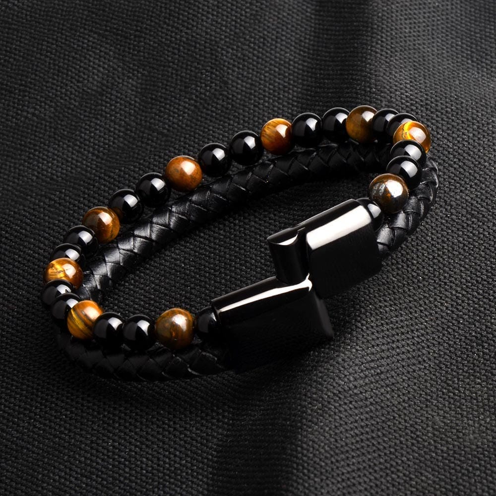 Natural Stone Bead Bracelet & Leather Black Cord -Malas and Bracelets My Zen Temple