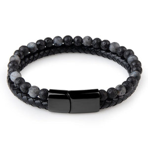 Natural Stone Bead Bracelet & Leather Black Cord -Malas and Bracelets My Zen Temple