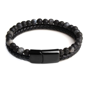 Natural Stone Bead Bracelet & Leather Black Cord -Malas and Bracelets My Zen Temple