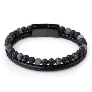 Natural Stone Bead Bracelet & Leather Black Cord -Malas and Bracelets My Zen Temple