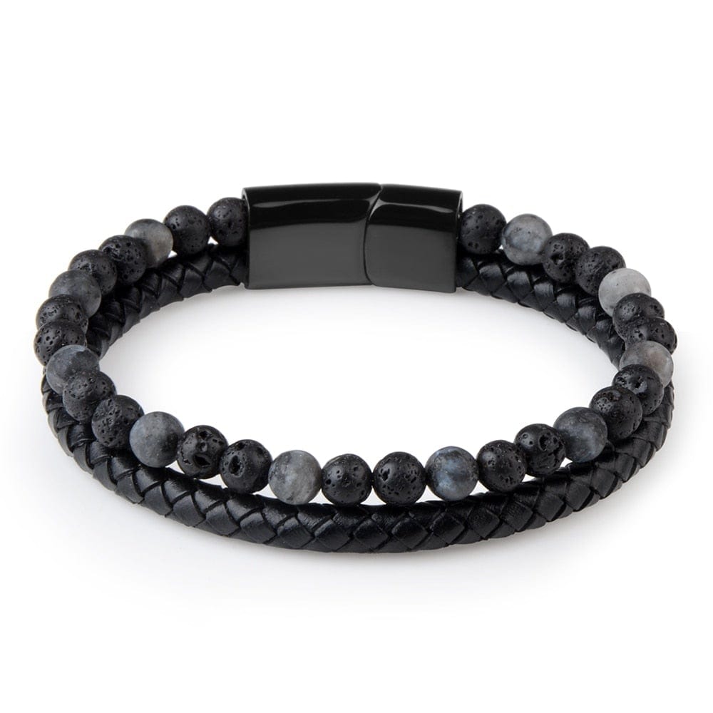 Stone & Leather Bracelet - Braided Design with Steel Clasp