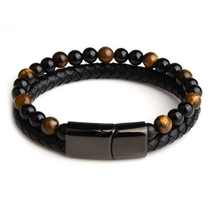 Natural Stone Bead Bracelet & Leather Black Cord -Malas and Bracelets My Zen Temple