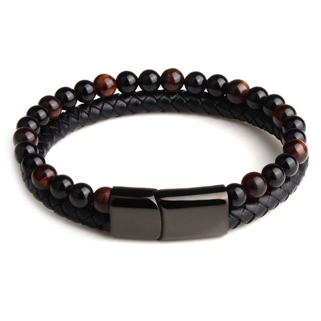 Natural Stone Bead Bracelet & Leather Black Cord -Malas and Bracelets My Zen Temple