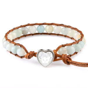 Natural Stones Beaded Leather Cord Heart Bracelet -Malas and Bracelets My Zen Temple