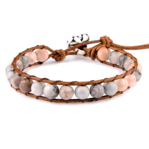 Natural Stones Beaded Leather Cord Heart Bracelet -Malas and Bracelets My Zen Temple