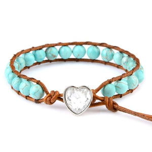 Natural Stones Beaded Leather Cord Heart Bracelet -Malas and Bracelets My Zen Temple
