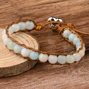Natural Stones Beaded Leather Cord Heart Bracelet -Malas and Bracelets My Zen Temple