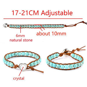 Natural Stones Beaded Leather Cord Heart Bracelet -Malas and Bracelets My Zen Temple