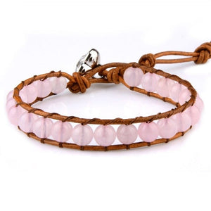 Natural Stones Beaded Leather Cord Heart Bracelet -Malas and Bracelets My Zen Temple