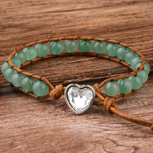 Natural Stones Beaded Leather Cord Heart Bracelet -Malas and Bracelets My Zen Temple
