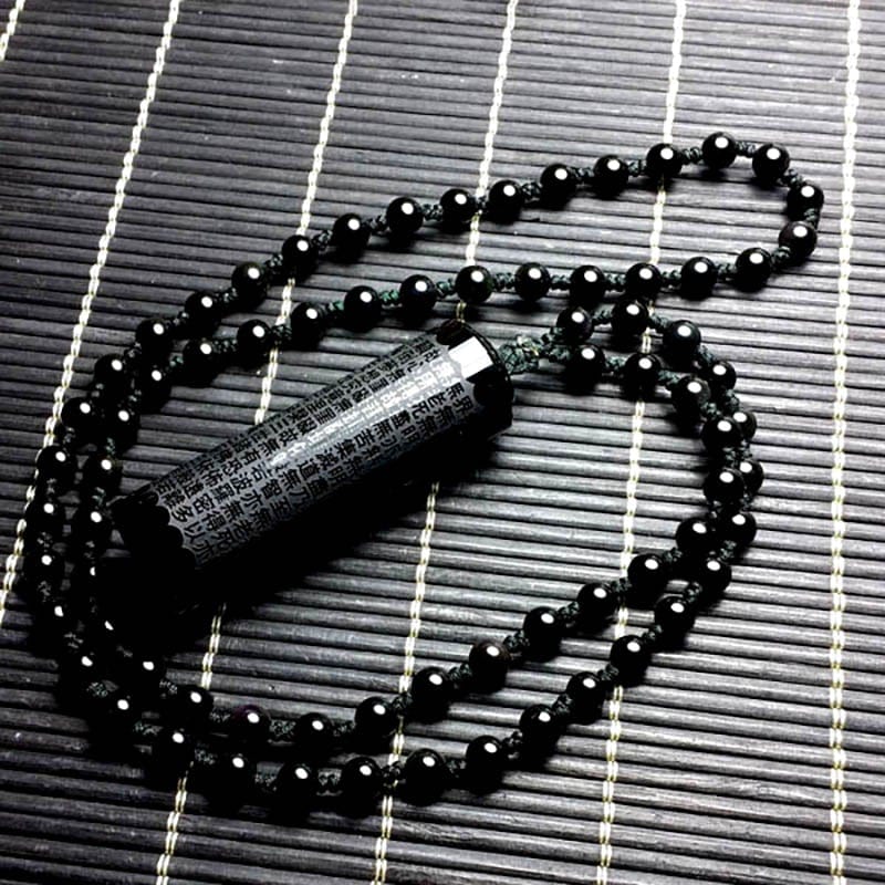 Obsidian Engraved Sutra Necklace -Necklaces My Zen Temple