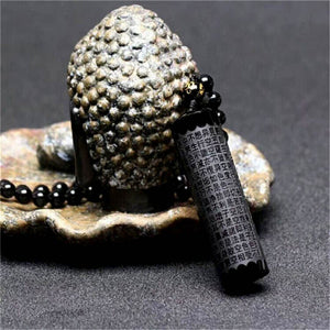 Obsidian Engraved Sutra Necklace -Necklaces My Zen Temple