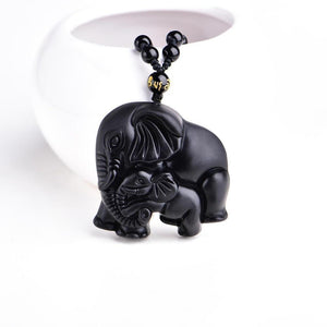 Obsidian "Motherly Elephant" Necklace -Necklaces My Zen Temple