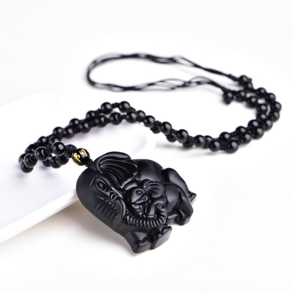 Obsidian "Motherly Elephant" Necklace -Necklaces My Zen Temple