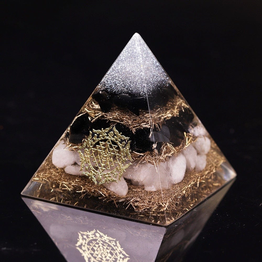 Obsidian & White Crystal Orgonite Pyramid -Decoration Objects My Zen Temple