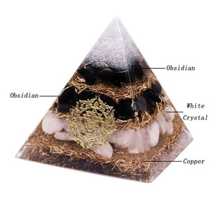 Obsidian & White Crystal Orgonite Pyramid -Decoration Objects My Zen Temple