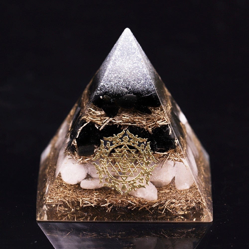 Obsidian &amp; White Crystal Orgonite Pyramid -Decoration Objects My Zen Temple