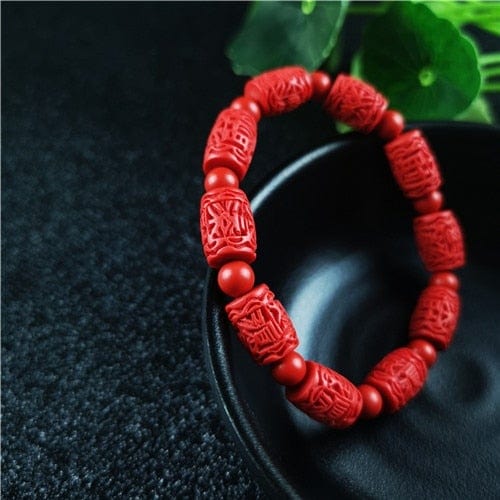 Red Cinnabar Carved Beads Bracelet -Malas and Bracelets My Zen Temple
