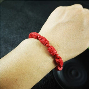 Red Cinnabar Carved Beads Bracelet -Malas and Bracelets My Zen Temple
