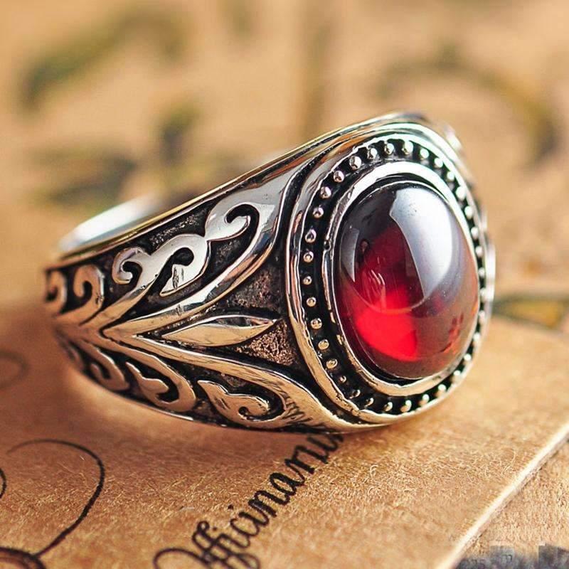 Natural Red Carnelian Cut 925 Sterling Silver Men's Ring