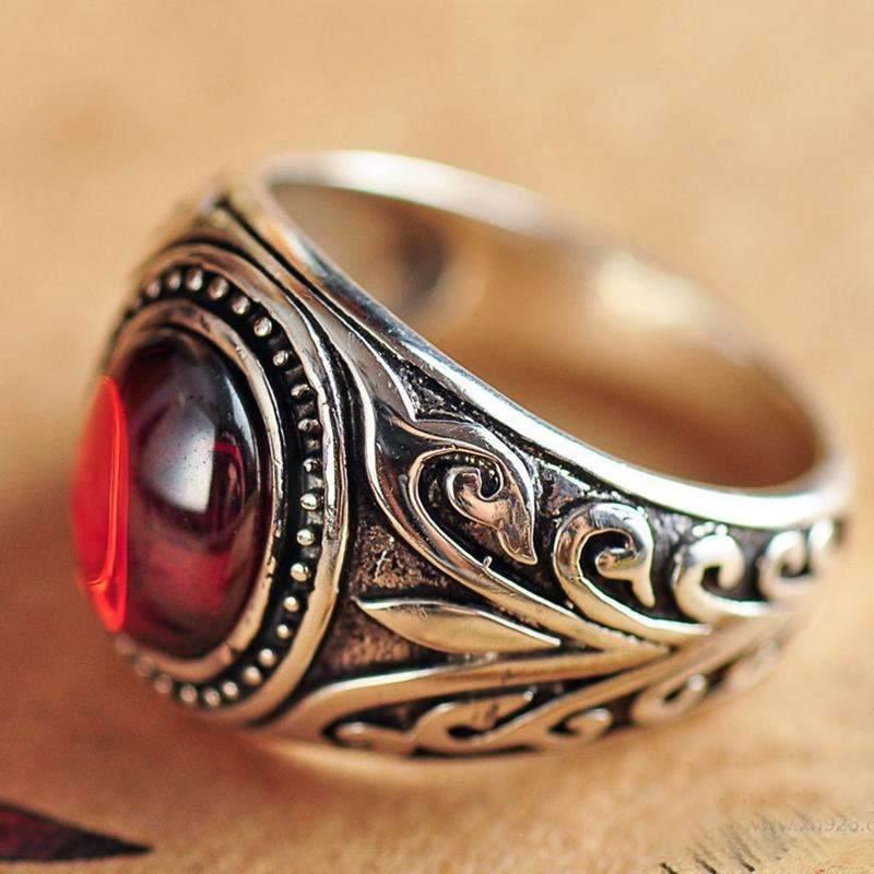 Mens Plain Real 925 Sterling Silver Ruby Red Stone Ring Size 7 8 9 10 11 12  13