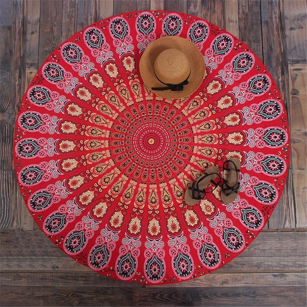 Colorful Round Zen Mandala Tapestry Bohemian Hippie Red Purple