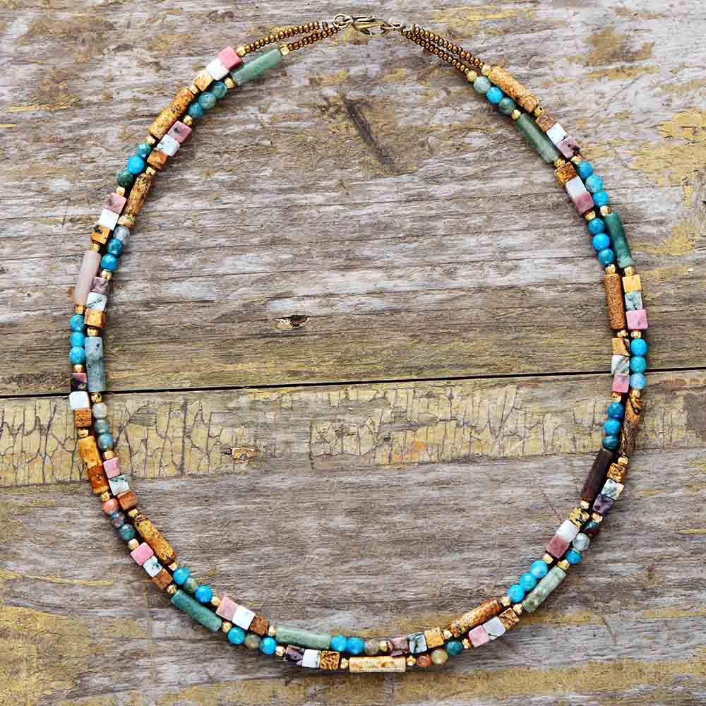 Semi Precious Stone Seed Beads Choker Necklace -Necklaces My Zen Temple