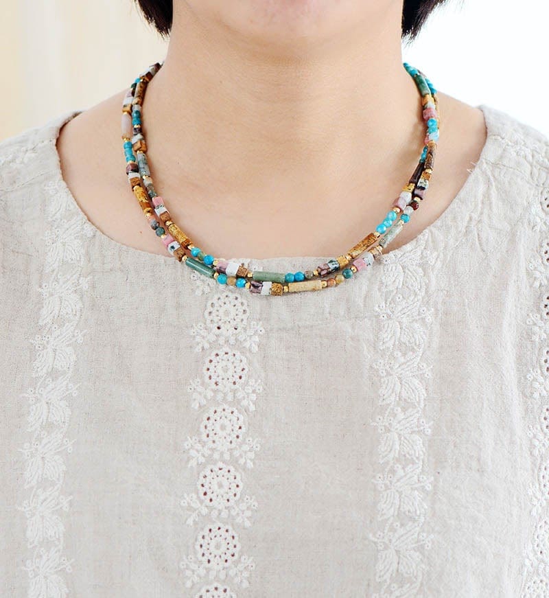 Semi Precious Stone Seed Beads Choker Necklace -Necklaces My Zen Temple