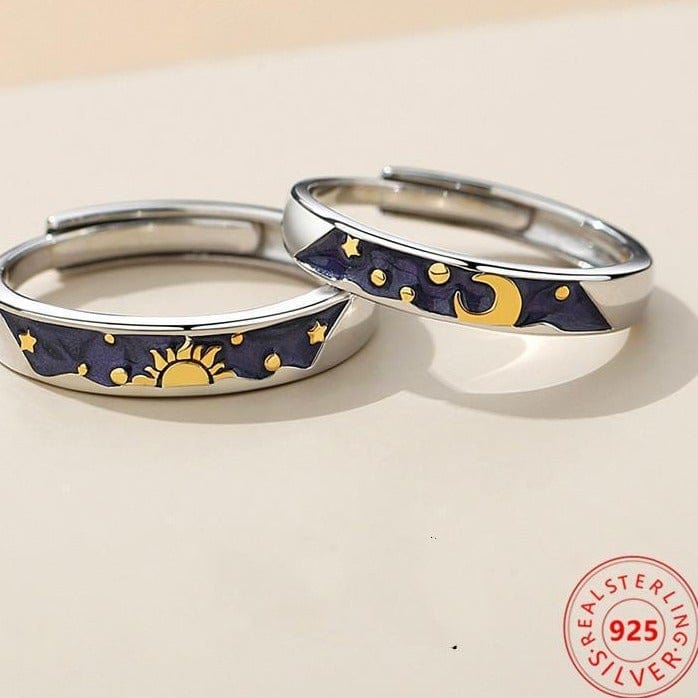 Sun & Moon 925 Sterling Silver Couple Rings -Rings My Zen Temple