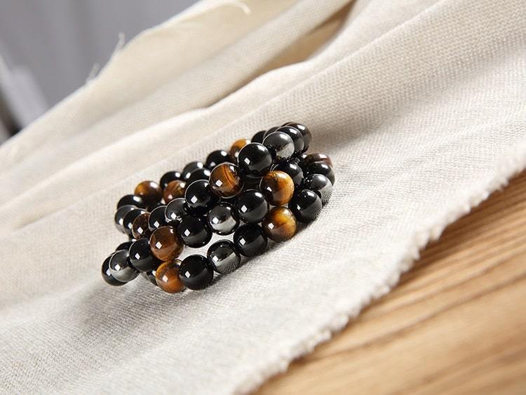 Triple Protection Beads Bracelet Hematite Obsidian Tiger Eye Stone