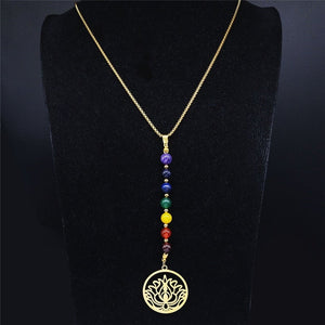 Yoga Lotus 7 Chakra Stone Stainless Steel Necklace -Necklaces My Zen Temple